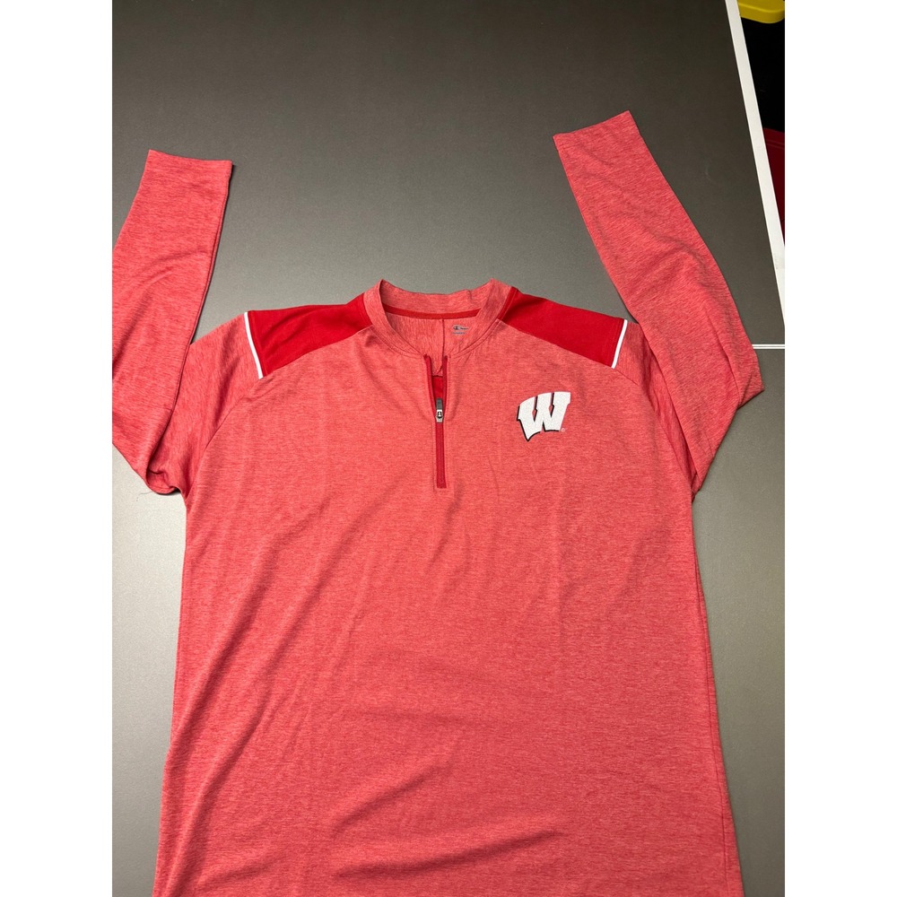 Champion Wisconsin Badgers Mens 2XL Red Heathered Quarter Zip Pullover Shirt